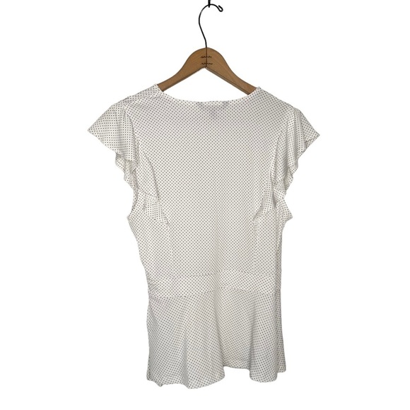 Banana Republic | White with Black Polka Dots Short Ruffle Sleeve Wrap Top - Picture 2 of 6